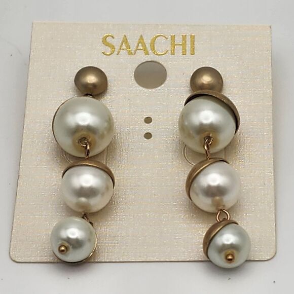 NWT Saachi Half Moon Faux Pearl Dangling Earrings - Picture 3 of 5